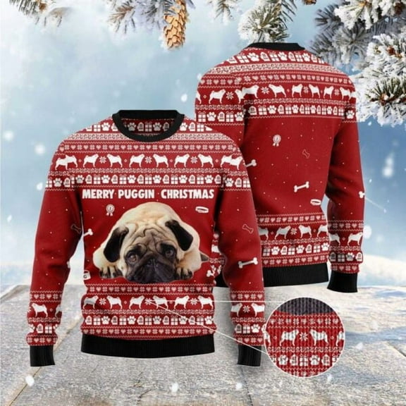 Merry Puggin Christmas Christmas Sweater, Dog Christmas Sweater, Dog Sweaters
