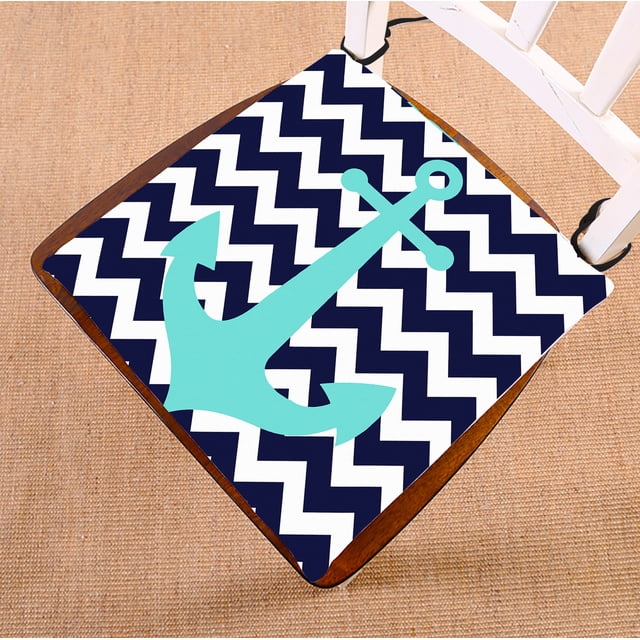 ABPHQTO Cojín de Silla Chevron Azul Marino con Ancla Náutica Cojín de Asiento 40x40 cm
