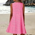 thumbnail image 6 of Women's Striped Mini Dress Gingham Tunic Dress Round Neck Sleeveless Loose A Line Sundress with Pockets Lounge Vacation Outfit Hot Pink, 6 of 8