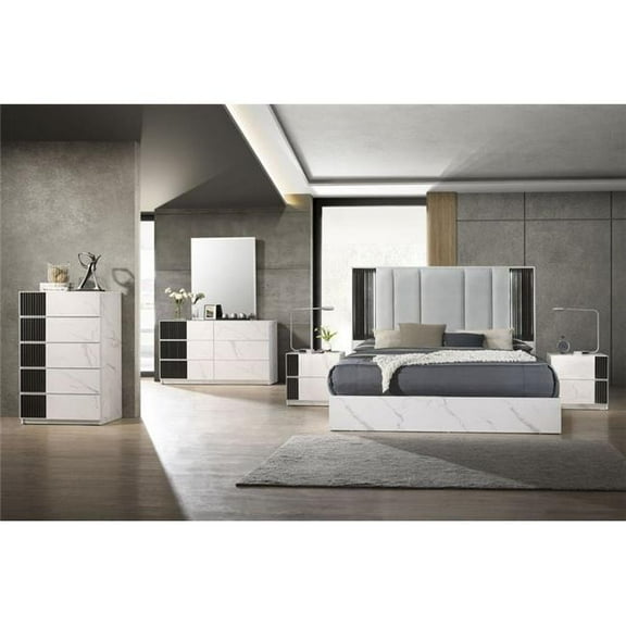 J&M Furniture 17645-DM Bianca White & Grey Marble Dresser & Mirror