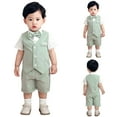 thumbnail image 4 of Zanarzt Toddler Boys Gentleman Outfit 4Pcs Summer Boys Suit Kids Dress Clothes Shirt Vest Shorts Bow Tie Wedding Outfit Light Green,9-12 Months, 4 of 9