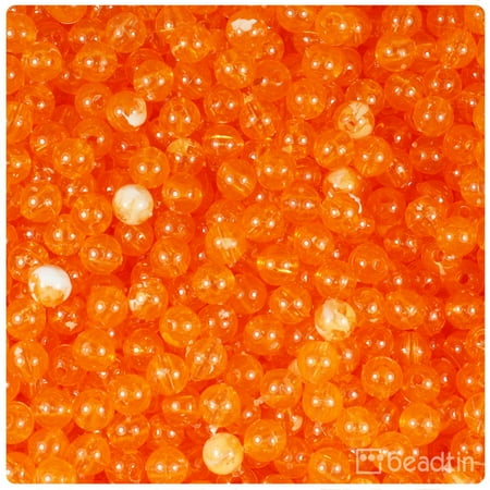 - BeadTin Orange Transparent Swirls 6mm Round Craft Beads (500pcs)