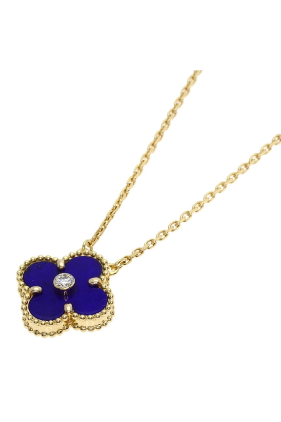Pre-Owned Van Cleef & Arpels Vintage Alhambra Lapis Lazuli 1P Diamond Necklace 18K Yellow Gold...
