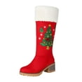 thumbnail image 7 of Christmas Winter Boots for Women Xmas Tree Embroidery Suede Mid Calf Zipper Booties Fuzzy Lined Lug Sole Stacked Heel Casual Long Snow Boots, 7 of 7