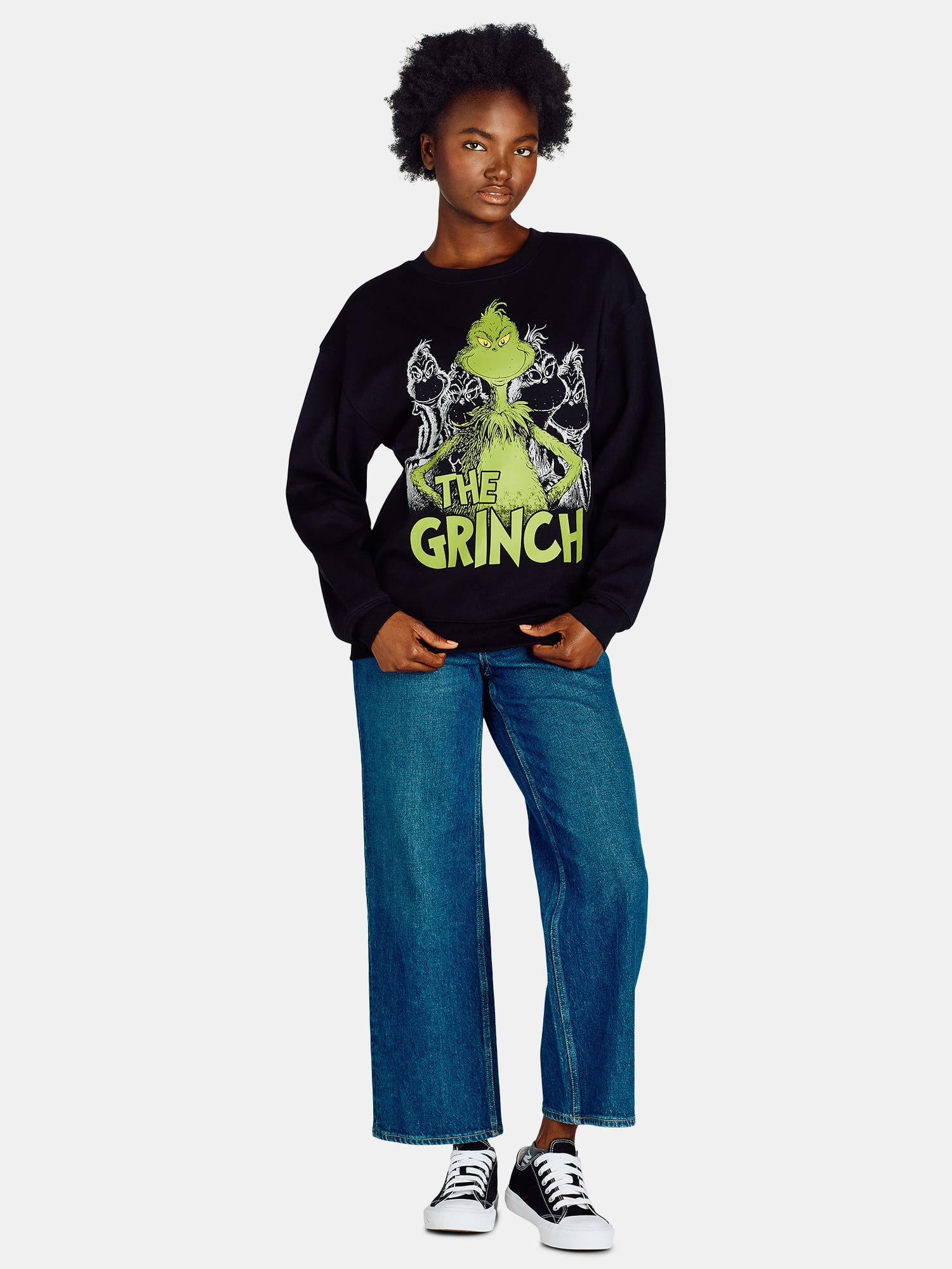 Dr. Seuss Women’s Grinch Front and Back Graphic Sweatshirt, Sizes XXS-XXL
