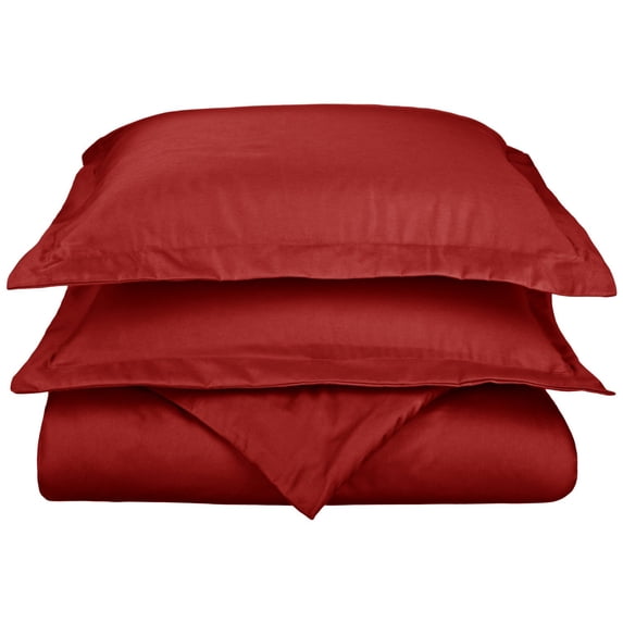 800-Thread Count Cotton-Rich Wrinkle-Resistant Solid Duvet Cover and Pillow Sham Set Burgundy / King/Cal King