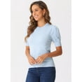 thumbnail image 2 of DARING DIVA Ribbed Knit Crew Neck Short Sleeve Tops XS Light Blue, 2 of 6