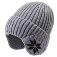 thumbnail image 2 of Voska Thick Knit Maple Leaf Ear Protection Pullover Hat For Men Women Soft Polyester Warm Winter Beanie Stylish Cold Weather Headgear Gray, 2 of 5