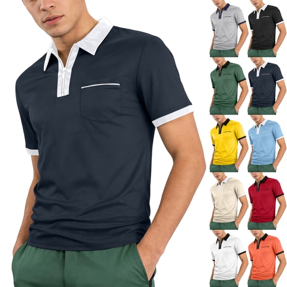 Hearthz Men's Polo Shirts with Pocket Quarter Zip Men's Short Sleeve Shirts Summer Casual Lapel Collar Workout Shirt for Men ,White XXL