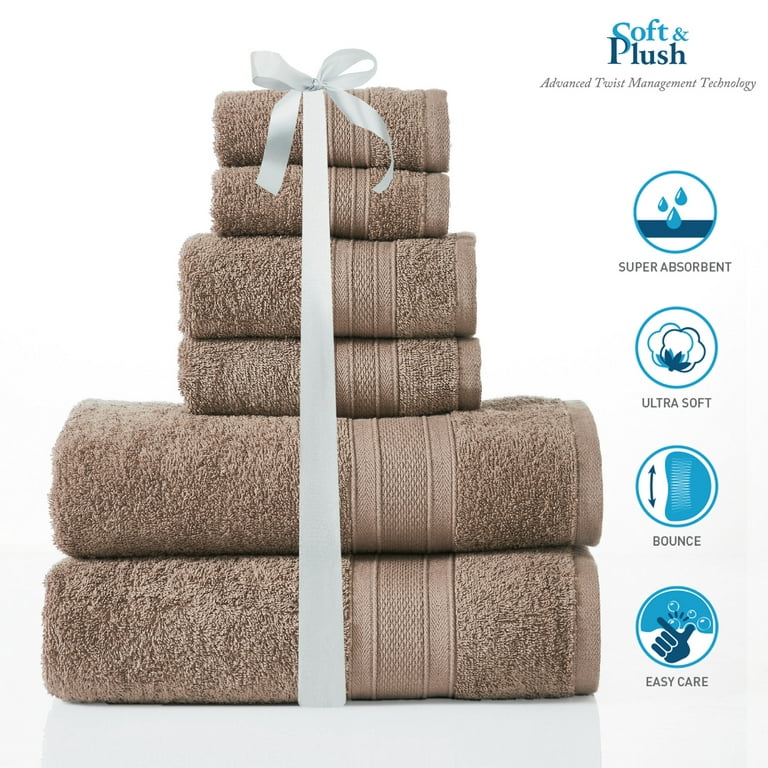 Trident 6 Piece Bath Towels Set 100 Cotton 2 Bath Towel, 2 Hand Towel, 2  Wash Cloth Soft And Plush Luxury Bathroom Towel Quick D