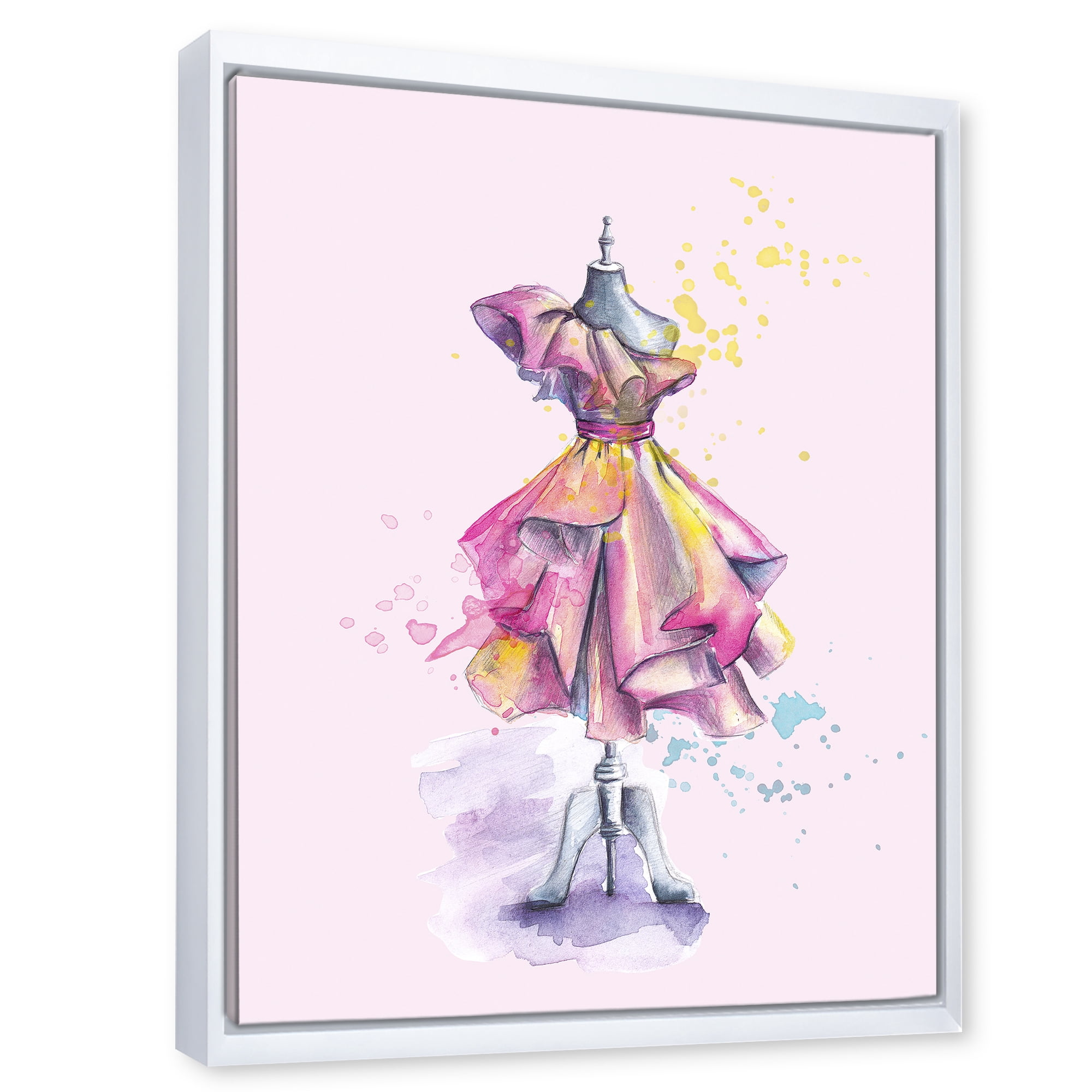 Designart 'Beautiful Purple Dress With Folds On Fashion Mannequin' French Country Framed Canvas Wall Art Print