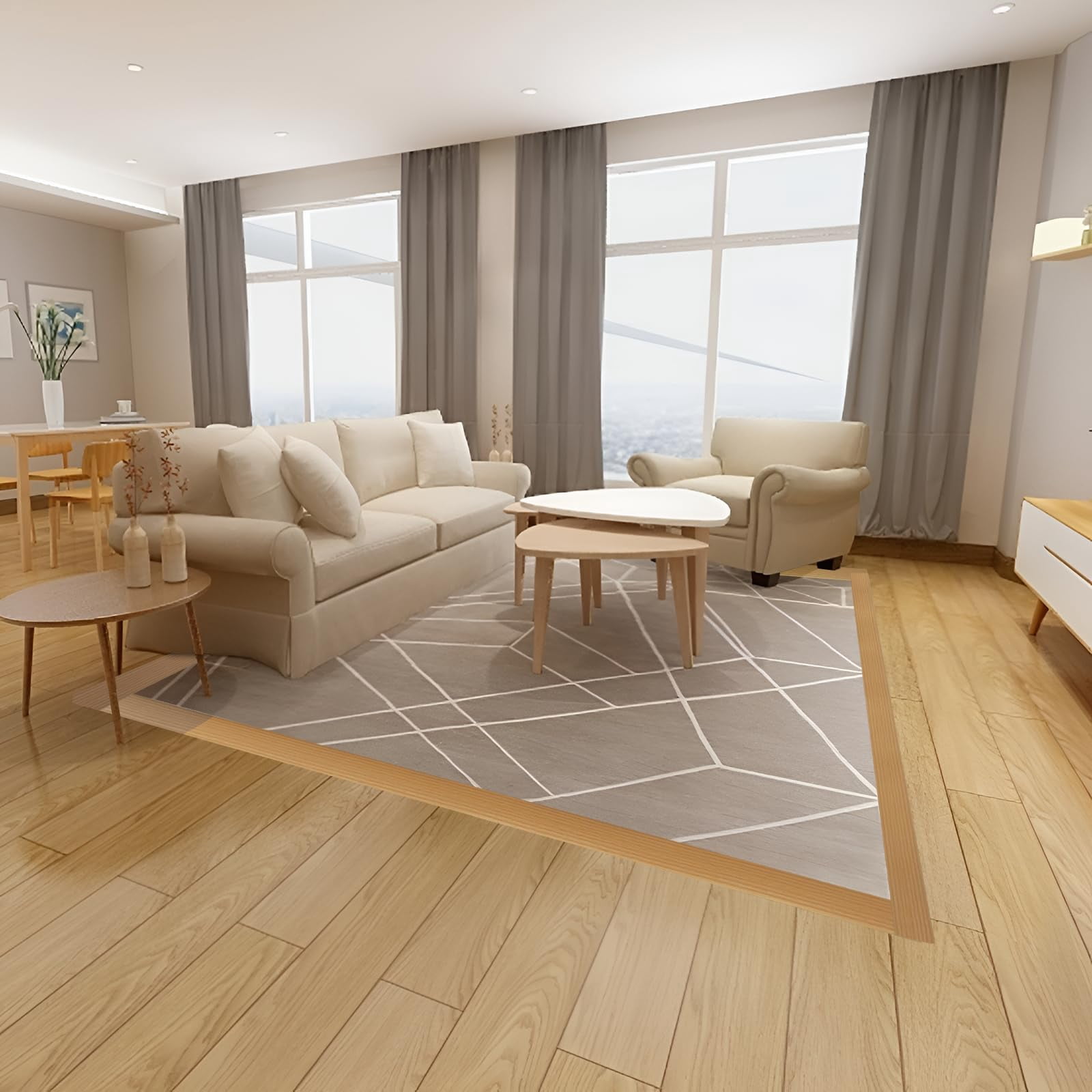 Vinyl Floor Transition Strip Self Adhesive 2"*20' Light Brown Wood Grain Divider Flooring Strips For Laminate  Uneven Floors(20ft 2in Grain)