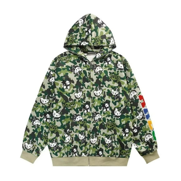 Sanrio Clothes Hello Kitty Printed Women Hoodies American Trend Sweatshirt Y2k Couples Streetwear Zipper Top Loose Cardigan Coat