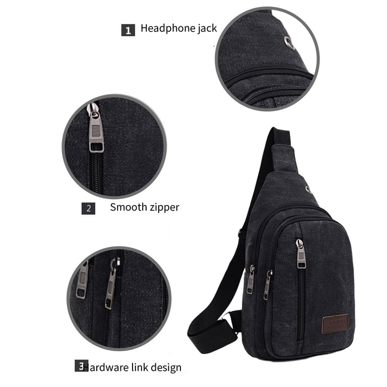 XIAOLE Canvas Sling Bag Backpack, Thickened Three Zipper 