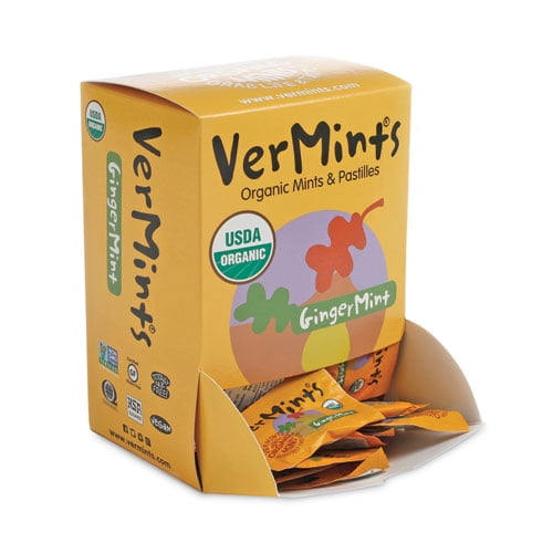 VerMints Organic Mints/Pastilles, Gingermint, 2 Mints/0.7 oz Individually Wrapped, 100/Box VerMints Organic Mints/Pastilles, Gingermint, 2 Mints/0.7 oz Individually Wrapped, 100/Box