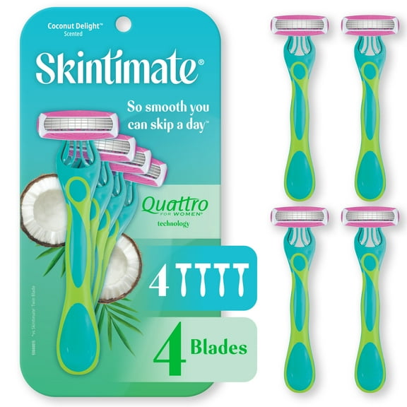 Skintimate Coconut Delight 4-Blade Scented Disposable Women's Razors, All Skin Types, 4 Ct