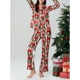 thumbnail image 4 of Rdhnmea Women’s 2 Piece Christmas Pajama Set Long Sleeve Red Stripes Bow Print Pjs Sleepwear Button Up Shirt + Pants Set Loungewear, 4 of 8