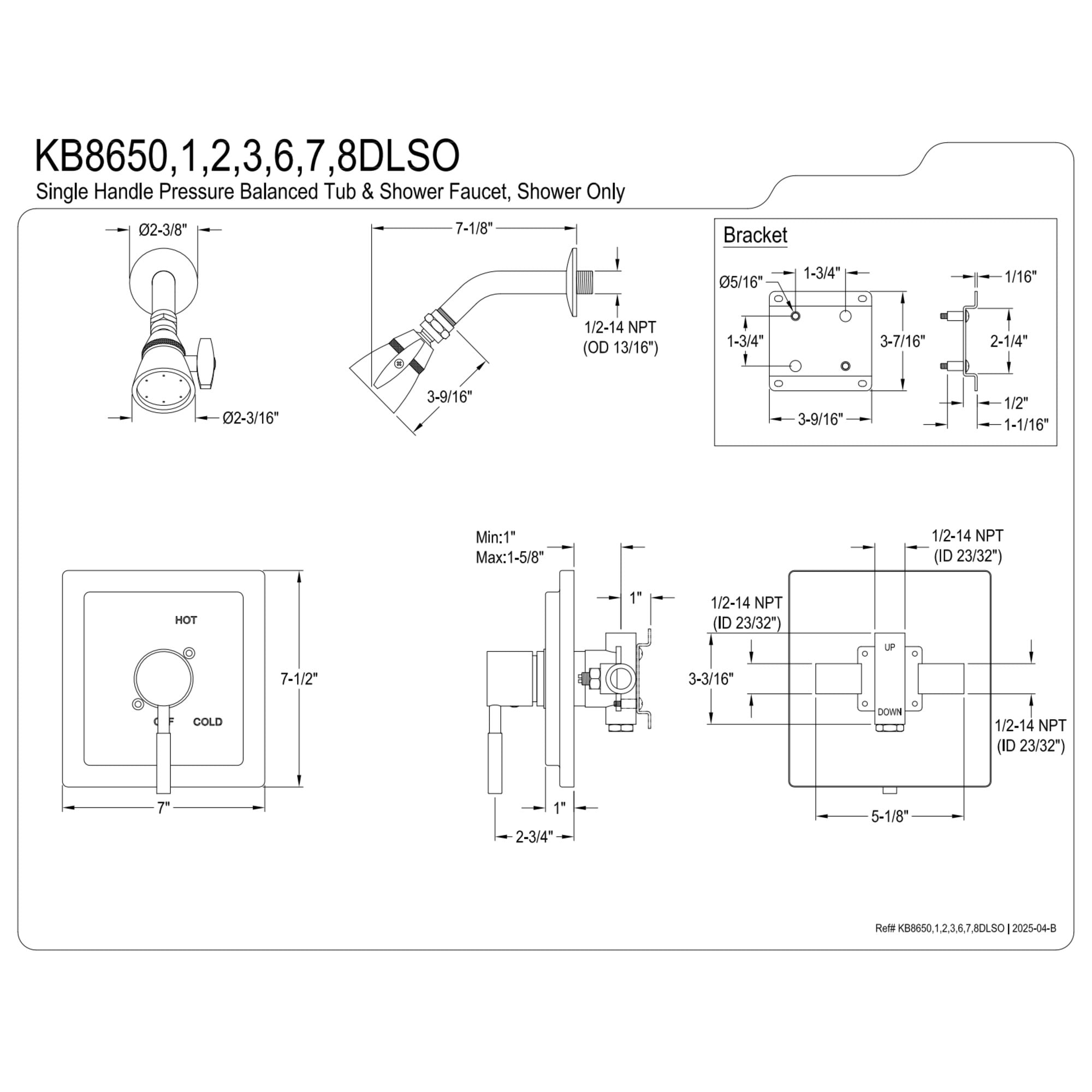 Kingston Brass KB8650DLSO Concord Single-Handle Pressure Balanced Shower Faucet, Matte Black