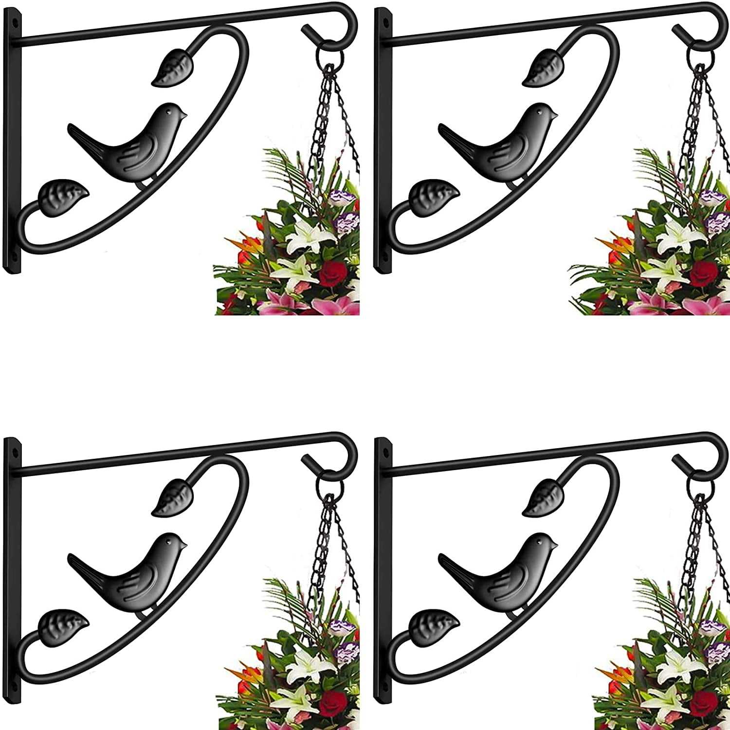 for Bird Feeders 6 inch Gray Bunny Wrought Iron Wall Hook Lanterns 4-Pack Wind Chimes White Straight Style As Wall Brackets and More! Planters 