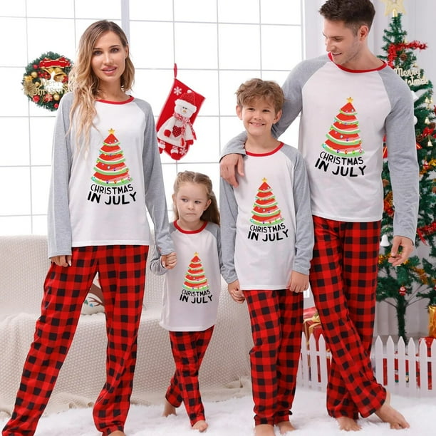 Pijamas familiares navidenos a juego conjuntos de pijamas a cuadros blancos y negros arbol de Julio navidad