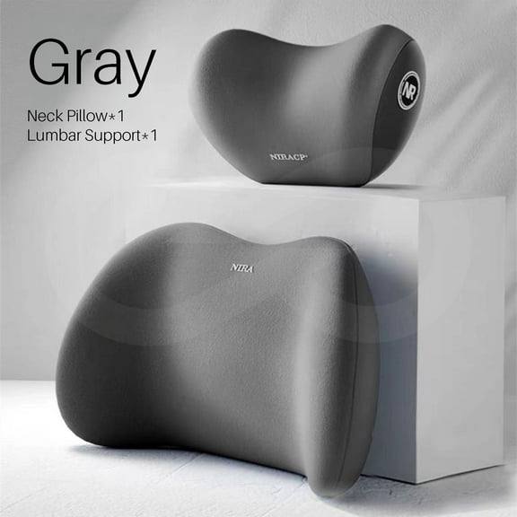 Memory Foam Car Headrest & Lumbar Support Set - Gray Ergonomic Neck Pillow & Back Cushion for Driving Comfort, Universal Seat Accessory