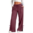 thumbnail image 3 of BODOAO Linen Pants Women Loose Fit Summer Pants Trousers Flowy Wide Leg Trousers Cotton Gauze Pants for Women Womans Summer Pants Breathable Linen Pant Work Business Trousers Long Pant Wine L, 3 of 9