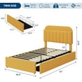thumbnail image 2 of Twin Bed Frame with Storage Headboard, Kids Bed Frame with 2 Drawers, Boucle Upholstered Platform Bed with Bookcase, No Box Spring Needed, Easy Assembly, Yellow, 2 of 7