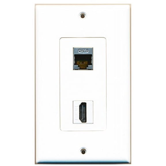 RiteAV - 1 Cat6 Shielded Ethernet and 1 HDMI Port Decorative Wall Plate White