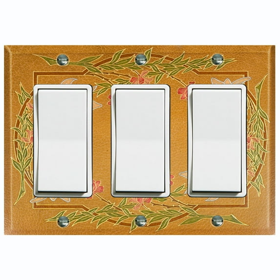 Metal Light Switch Plate Cover Elegant Antique Floral Tile Frame Brown FLW078