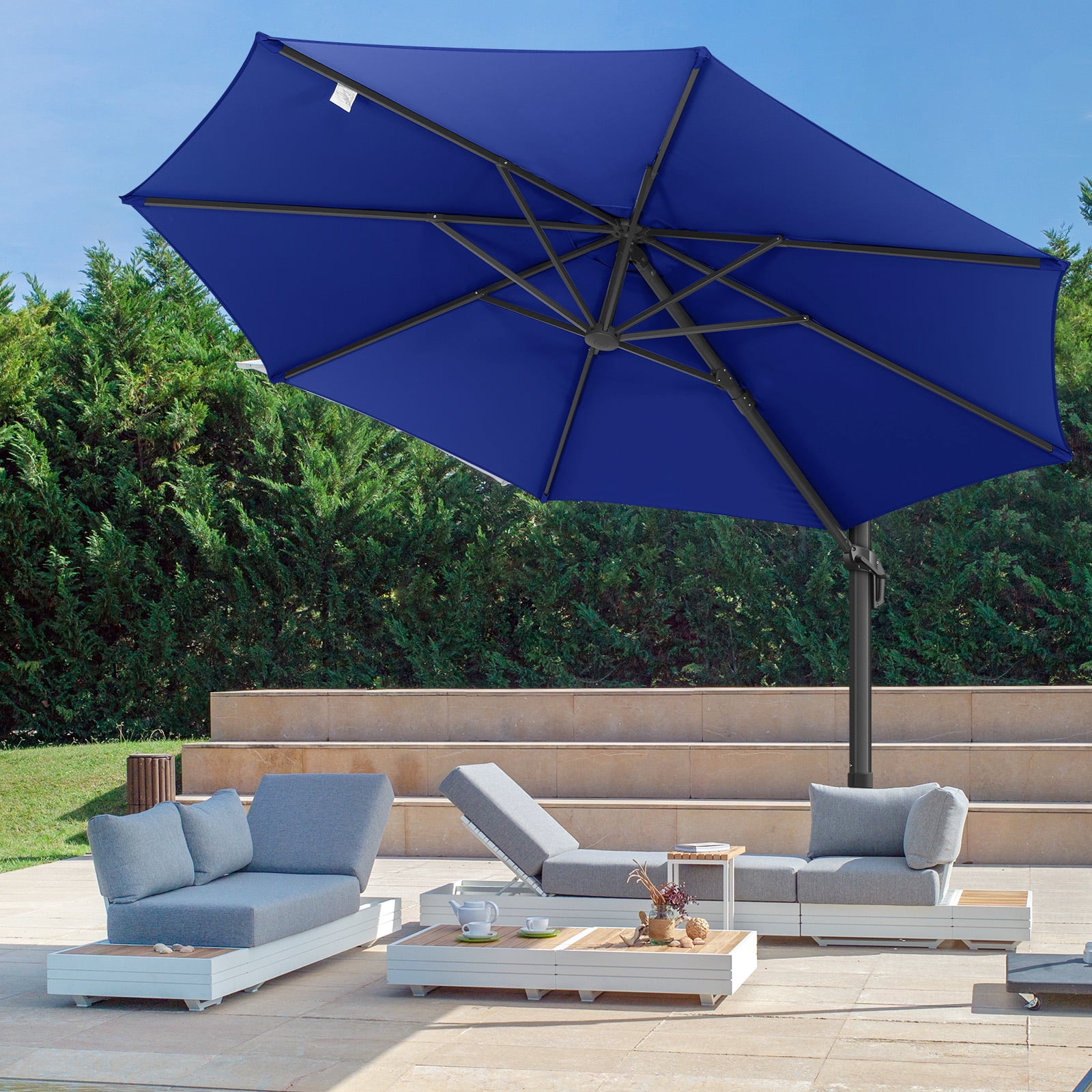 SANOPY 10ft Cantilever Patio Umbrella Outdoor Patio Umbrella, 360 Degree Rotation Steel Market Patio Umbrella with Steel Base, Crank, Tilt Button, Deep Blue