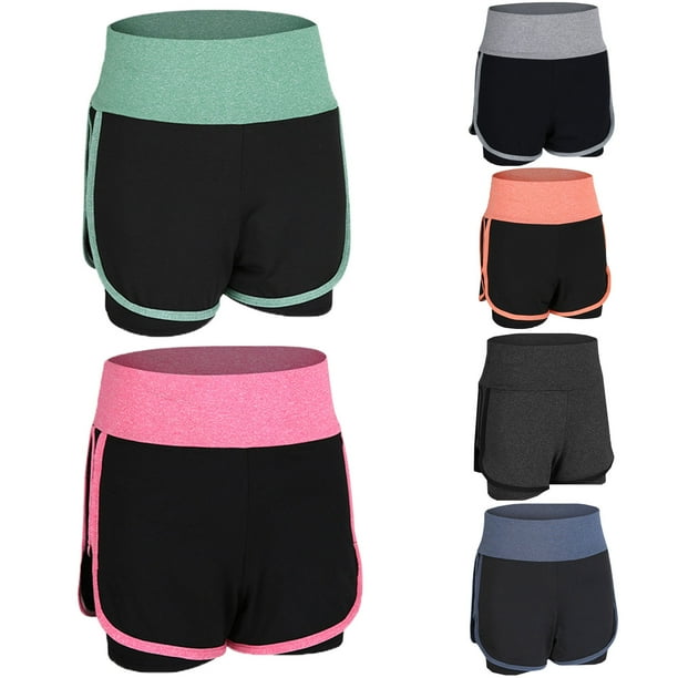 Pantalones cortos de running para mujer Forro de compresión con capa de cobertura de cintura ancha 2 en 1