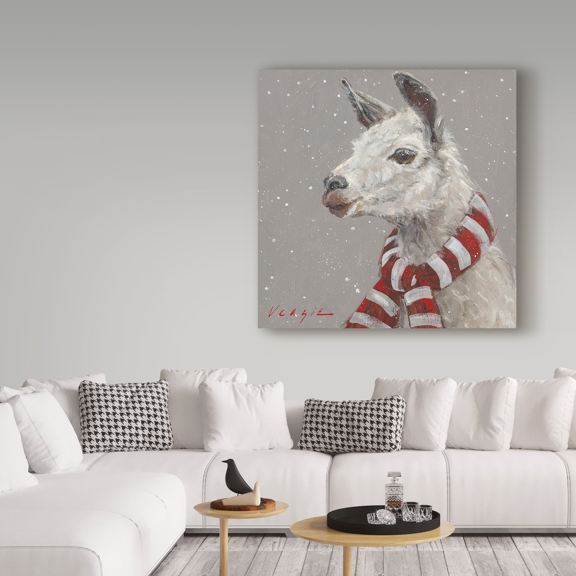 Trademark Fine Art 'Llama With Red And White Scarf' Canvas Art by Mary Miller Veazie