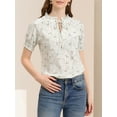 thumbnail image 5 of GRACE & GRANDEUR Women's Ruffle Tie Neck Casual Short Sleeve Floral Blouse, 5 of 6