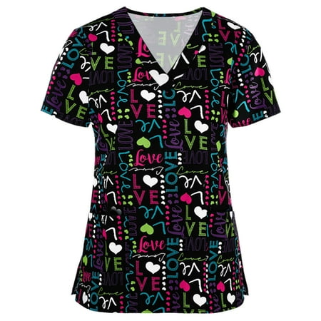 

Tarmeek Women s Animal Printed Scrub Tops Plus Size V-Neck Fun T Shirts Workwear Nurse Uniform Tee with Pockets