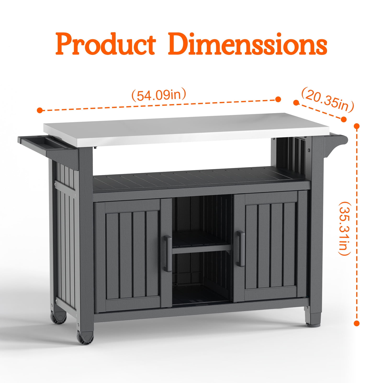 Fazzn Outdoor Rolling Table Cart for Food Prep, Storage, Bar & Grill, Black - Portable Kitchen Island Tabletop with Wheels for Drinks, Snacks, and Cooking