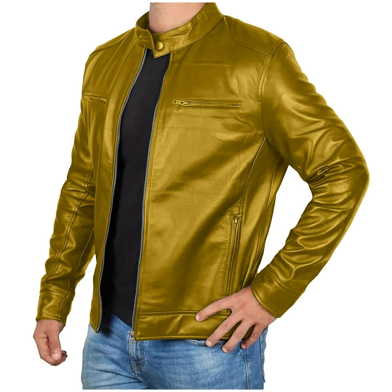 YLSDY Real Lambskin Mens Leather Jackets Quilted Racer Zip Up
