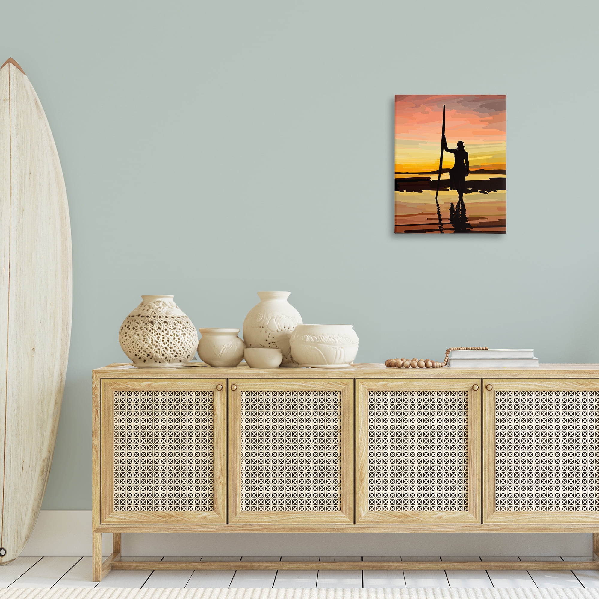 Stupell Industries Sunset Surfer Silhouette Nautical & Beach Painting Wrapped Canvas Art Print Wall Art, 16 x 20