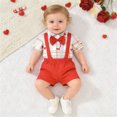 thumbnail image 2 of shqvo Baby Boy Valentines Outfits Suit Bowtie Button Dress Romper Plain Suspender Overalls Pants Set Gentleman Wedding Clothes Formal Wear, 2 of 5