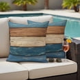 thumbnail image 4 of Farmhouse Navy Blue Brown Outdoor Waterproof Pillow Covers, Vintage Wooden Striped Decorative Square Throw Pillowcase Sofa Cushion Sham for Patio/Couch/Chair, 18"x18" 2 Pack, 4 of 8