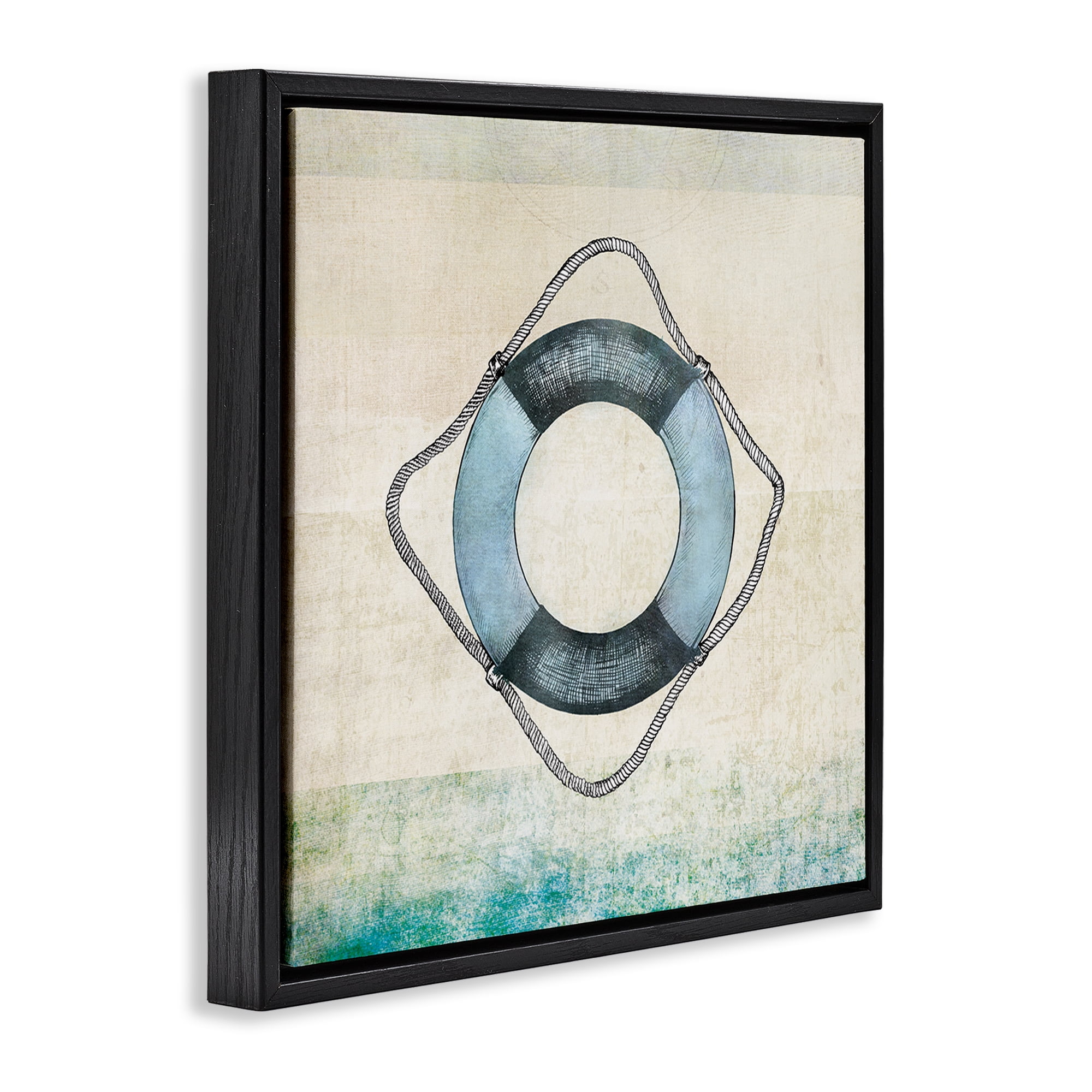 Stupell Industries Rustic Maritime Life Ring Nautical & Beach Painting Black Floater Framed Canvas Art Print Wall Art, 25 x 25