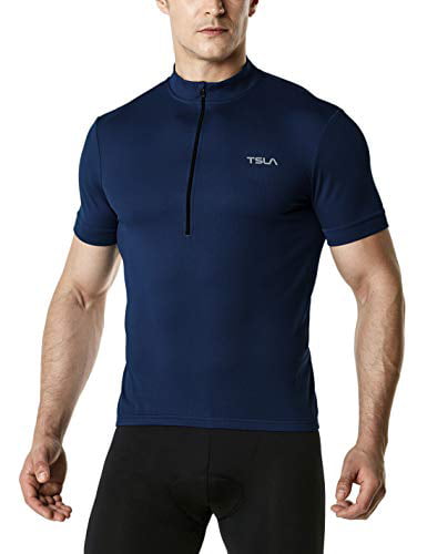 Quick Dry Breathable Reflective Biking Shirts with 3 Rear Pockets TSLA Men's Short Sleeve Bike Cycling Jersey 