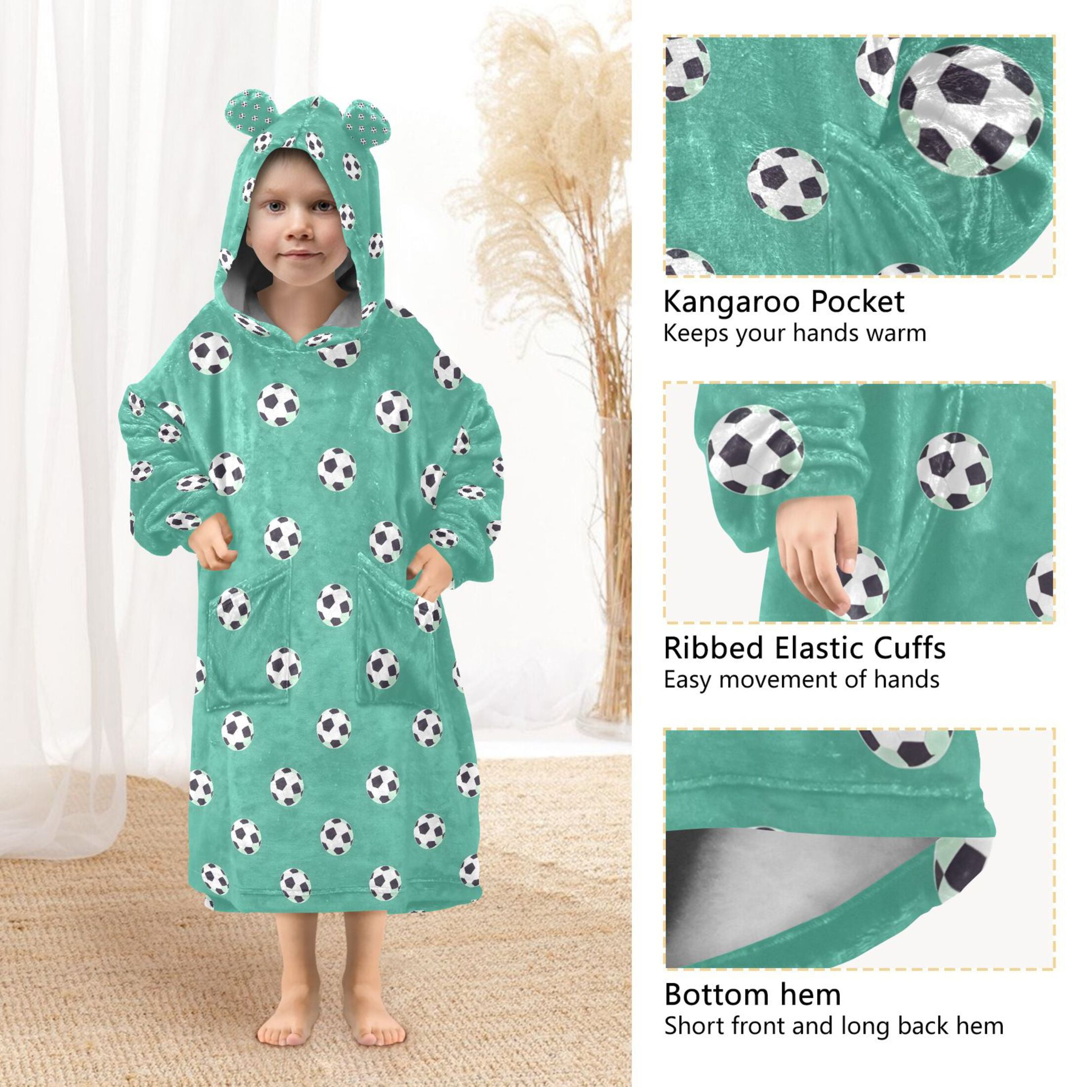 joogoo Blanket Hoodie for Soccer Balls-z2 Oversize Sweatshirt 3-14 YR L