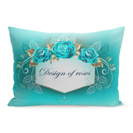 ECCOT Blue Best White Decorated Turquoise Roses Leaves of Gold Pillowcase Pillow Cover Cushion Case 20x30