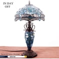 thumbnail image 3 of Rustic Tiffany Table Lamp with Nightlight Sea Blue Stained Glass Dragonfly Style Desk Light Vintage Base 22" Tall Living Room Bedroom Bedside Nightstand Home Office Family WERFACTORY Led Bulb Included, 3 of 7
