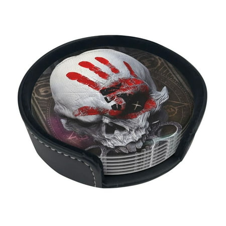 

Five Finger Death Punch Anime Funny Coasters 6 Pcs Leather Coasters That Protect Furniture From Water Marks Scratches And Damage