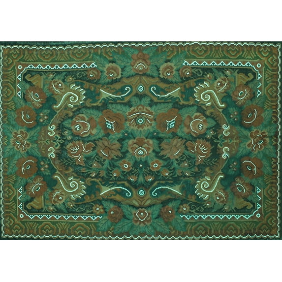 Ahgly Company Indoor Rectangle Animal Turquoise Blue Traditional Area Rugs, 4' x 6'