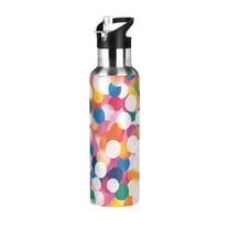 Yayeee 20oz Double Wall Stainless Steel Water Bottle with Flip Straw, White Colorful Circles