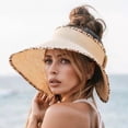 thumbnail image 2 of DFEK Women's Fashion Leopard Print Hollow Wide Brim Straw Sun Hat for Summer Beach Travel and Outdoor Activities Beige One Size, 2 of 4