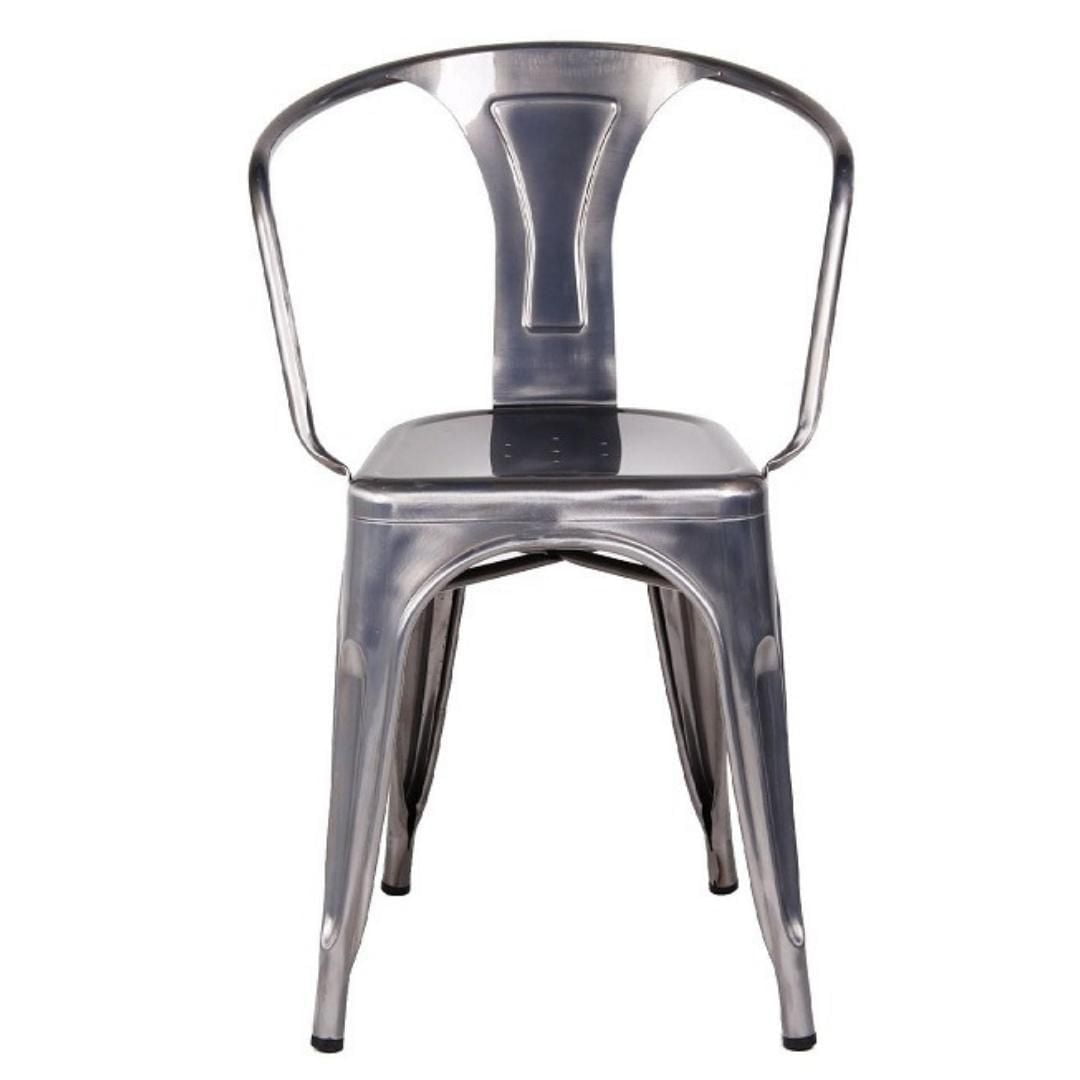 Iconic Tolix Gunmetal Arm Chair – Durable, Lightweight, and Industrial-Style Metal Dining Chair Perfect for Modern, Rustic, or Urban Spaces