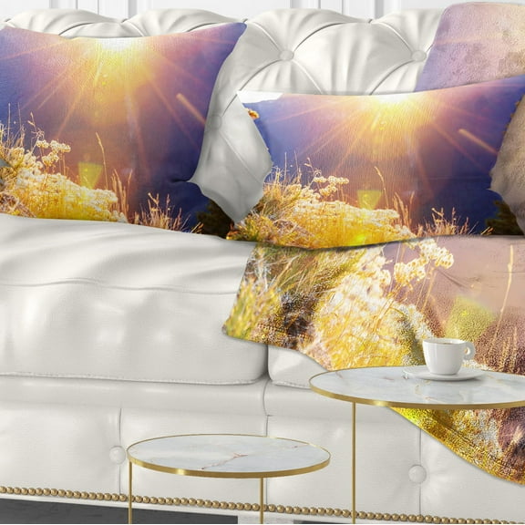 Designart Rural Meadow Flowers At Sunset - Landscape Printed Throw Pillow - 12x20